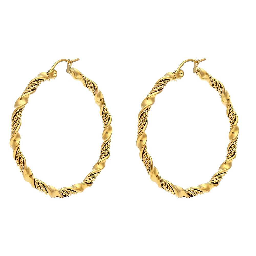 Large Twisted 18K Gold-Plated Hoop Earrings - Picture 3 of 11